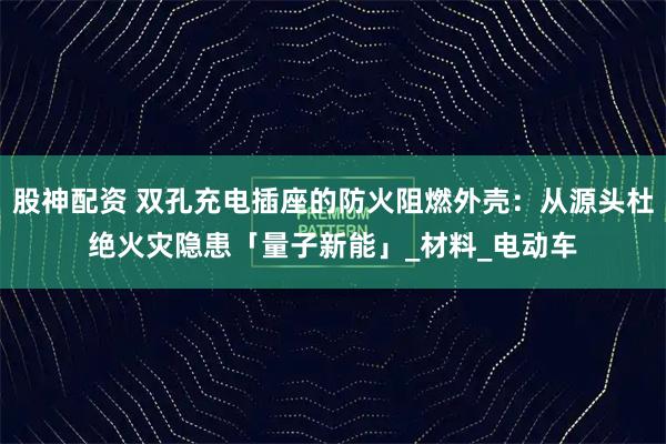 股神配资 双孔充电插座的防火阻燃外壳：从源头杜绝火灾隐患「量子新能」_材料_电动车